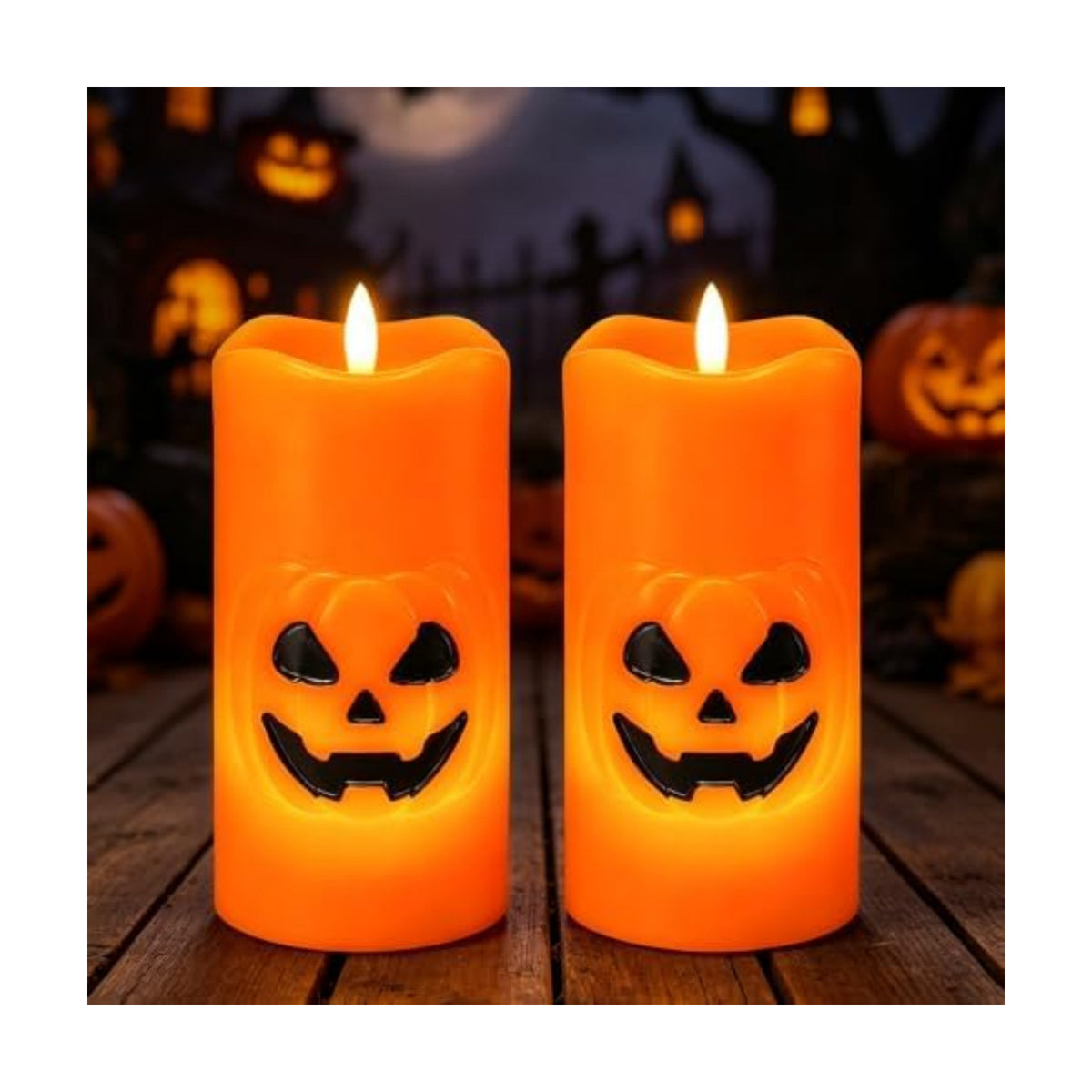 Halloween Pumpkin Flameless Pillar Candles with 6H Timer, 2PCS