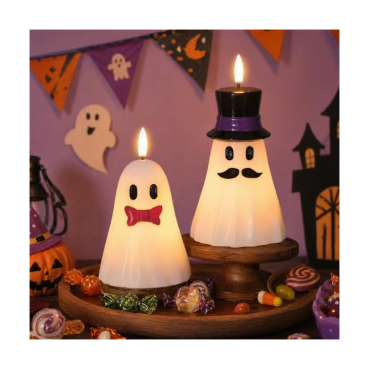 Halloween Decor Flameless Ghost Candles with 6H Timer, 2PCS