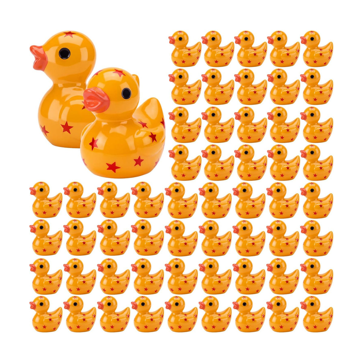 Anime Theme Mini Resin Ducks Tiny Duck Figurines Bulk Small Duckies Yellow and Red Stars Resin Animals Figures Garden Landscape Cartoon Decor for Home Office Car Decor Gift DIY Crafts