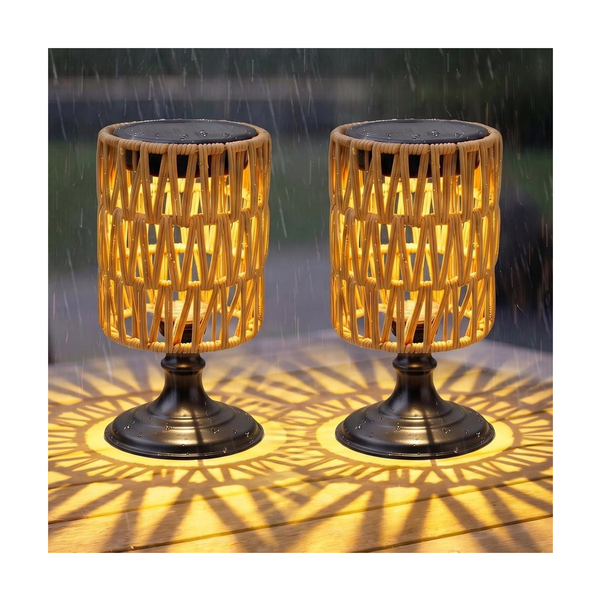Outdoor Solar Table Lamps Set of 2, Solar Lanterns Outdoor Waterproof | Handwoven, Cordless, USB-C Rechargeable, Solar