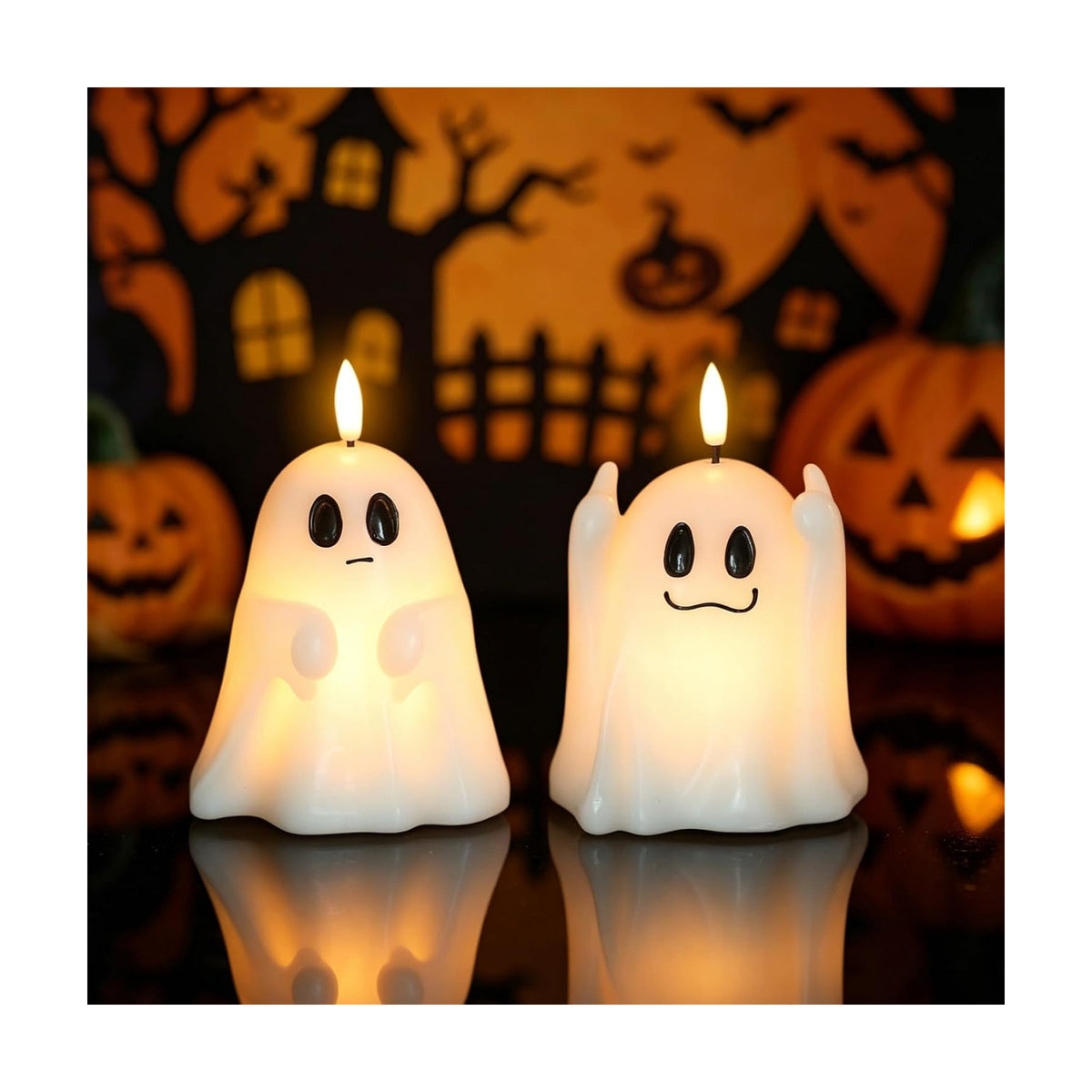 Wondise Spooky Ghost Halloween Flameless Candles with 6hrs Timer | Real Wax Battery Operated Candles 3D Flickering Wick