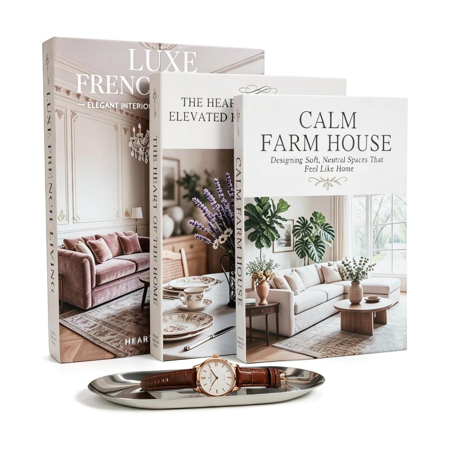 Faux Books / Metal Tray & Double-Sided Laminated Coated Paper / Set of 3