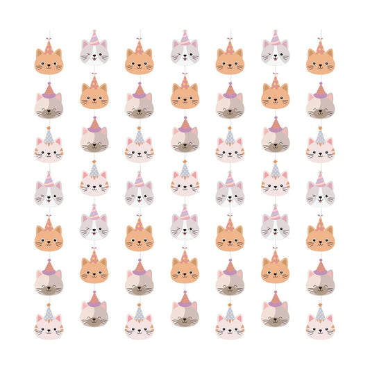 Xinnun 8 Pcs Cat Birthday Party Decorations Pink Kitten Cat Garland Banners