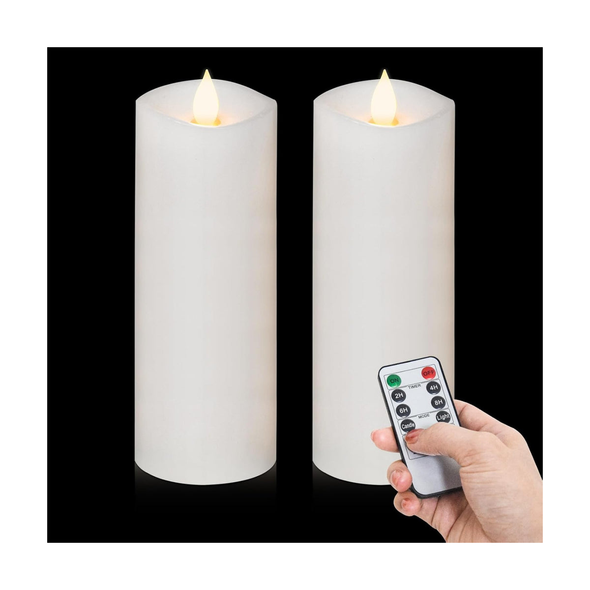2PCS, 3 x 8 inches Flameless Candle with Remote Control, 3D Flickering Wick, Real Wax, Battery Candles,with
