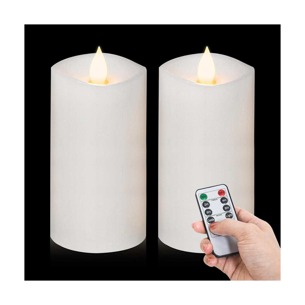 2PCS, 3 x 6 inches Flameless Candle with Remote Control, 3D Flickering Wick, Real Wax, Battery Candles,with