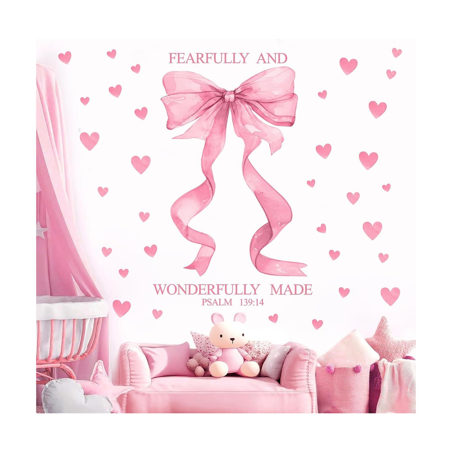 Pink Bow Wall Decor Stickers Inspirational Girls Room Wall Decals Peel and Stick / Large Pink Bow