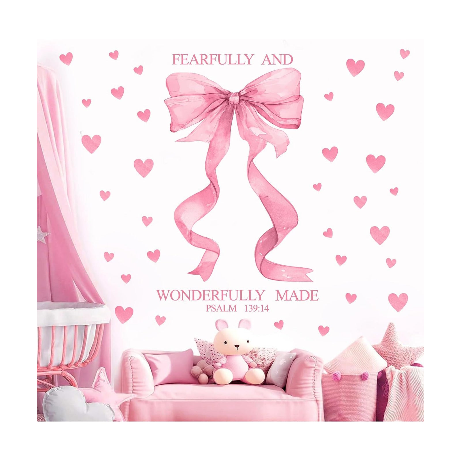 Pink Bow Wall Decor Stickers Inspirational Girls Room Wall Decals Peel and Stick / Large Pink Bow