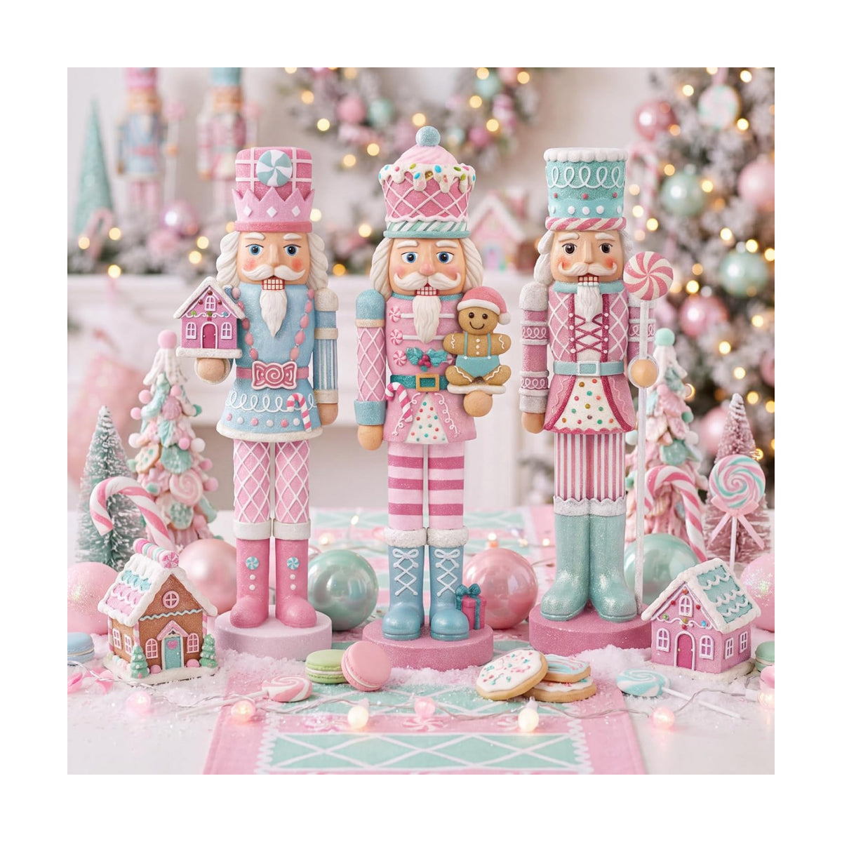 Simgoing 3 Pcs Pastel Christmas Nutcracker Gingerbread Resin Nutcrackers