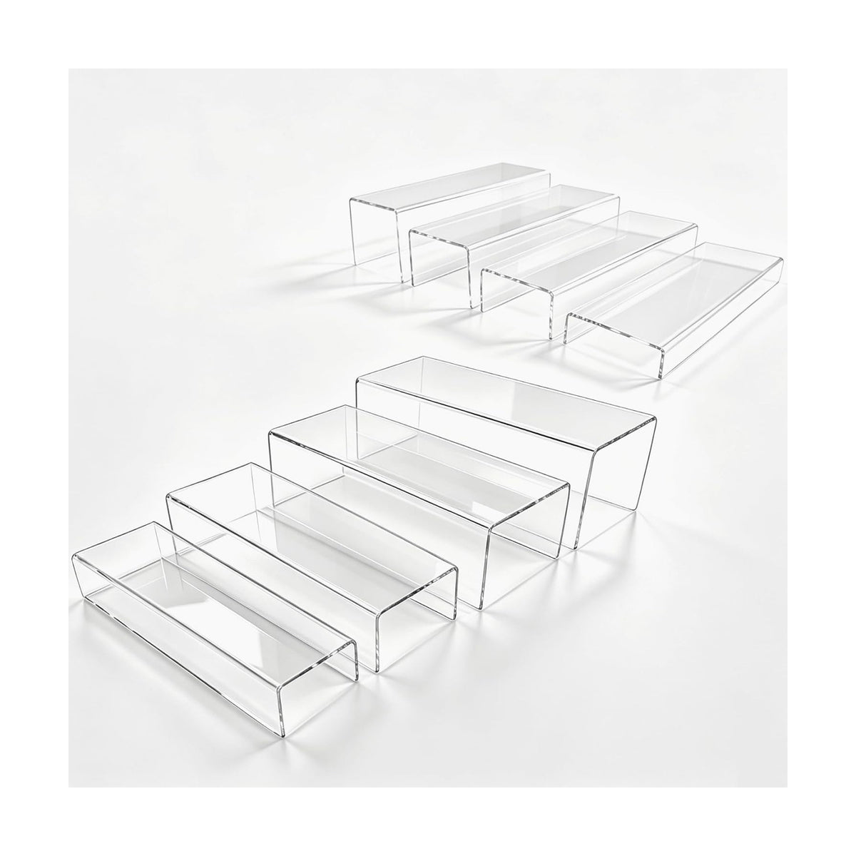 MerryNine Clear Acrylic Display Risers Stable Multi-Size | 8-Piece Set (11.8" base). Extra-wide stability for shoe
