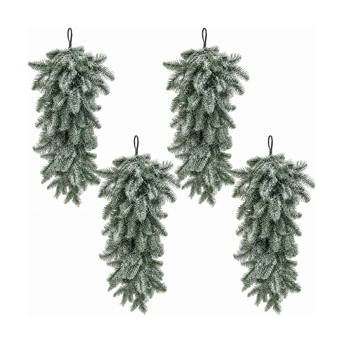 4 Pcs Extra-Long Snow Christmas Teardrop Swag, Artificial Frosted Door Swag