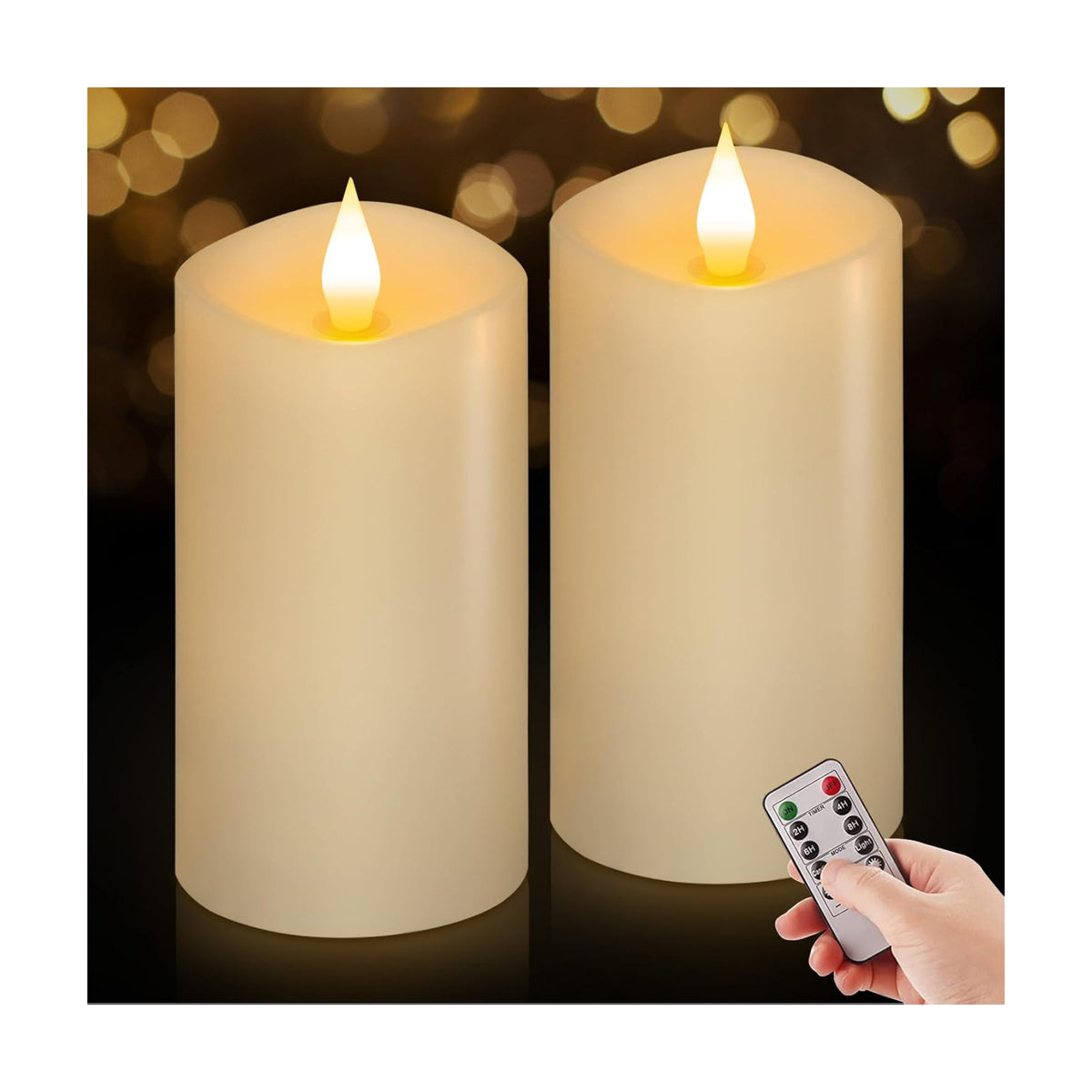 Flameless LED Candles 3"x6" Set of 2, Battery Operated with Remote & Timer, 600-Hour on 2 AA Batteries, Flickering