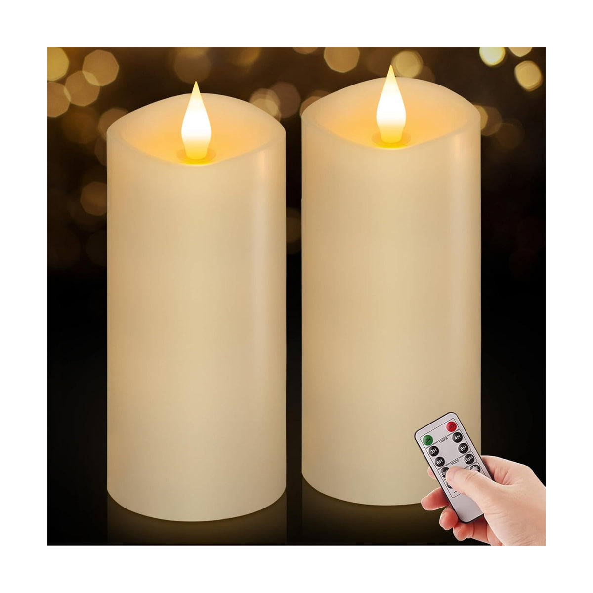 Flameless LED Candles 3"x7" Set of 2, Battery Operated with Remote & Timer, 600-Hour on 2 AA Batteries, Flickering