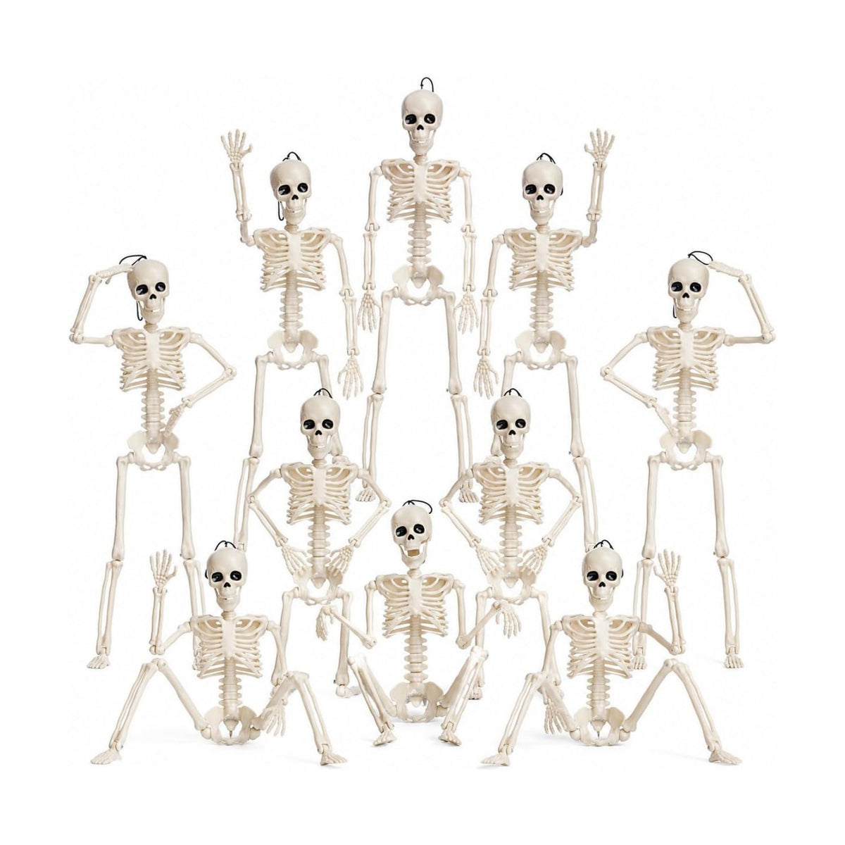 Halloween Decoration Outdoor 10 Pack Skeleton, 16" Plastic Posable Skeleton with Movable Joints, Small Hanging Skeletons for Halloween Decor, Haunted House Graveyard Props