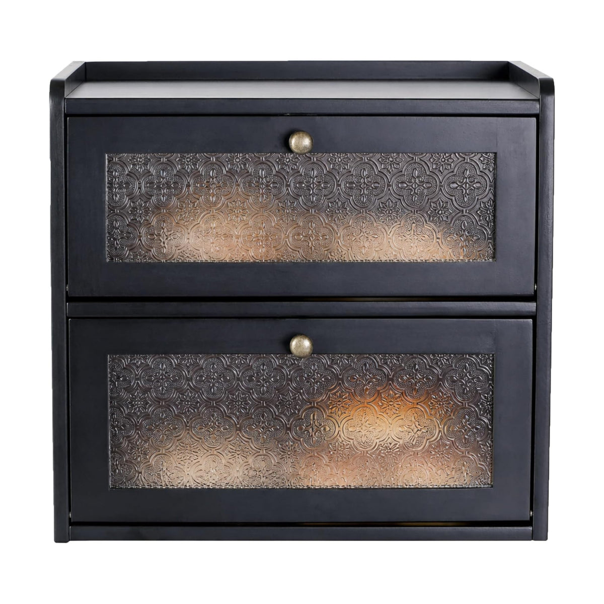 Sunhoo Bread Box for Kitchen Countertop, Large Pine Wood Breadbox, Black | Farmhouse Pantry Container, Double Layer