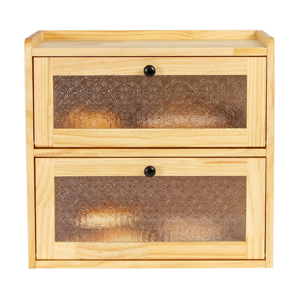 Sunhoo Bread Box for Kitchen Countertop, Large Pine Wood Breadbox, Natural | Farmhouse Pantry Container, Double Layer