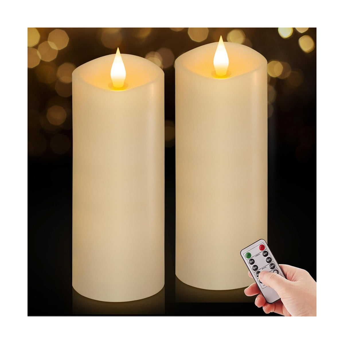 Flameless LED Candles 3"x8" Set of 2, Battery Operated with Remote & Timer, 600-Hour on 2 AA Batteries, Flickering