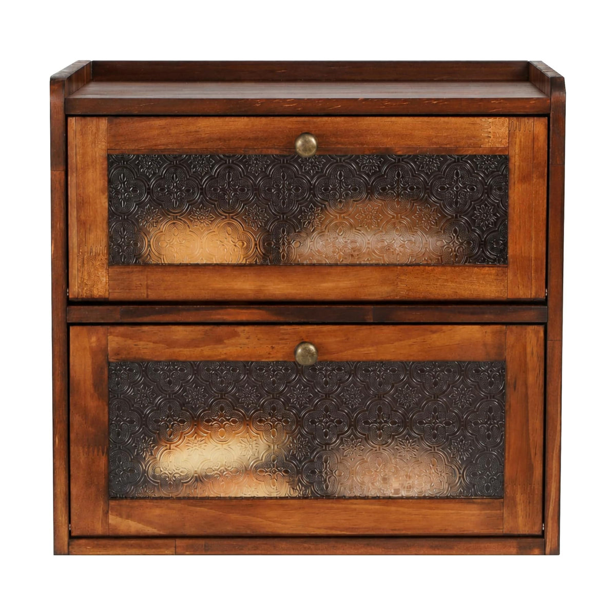 Sunhoo Bread Box for Kitchen Countertop, Large Pine Wood Breadbox, Brown | Farmhouse Pantry Container, Double Layer