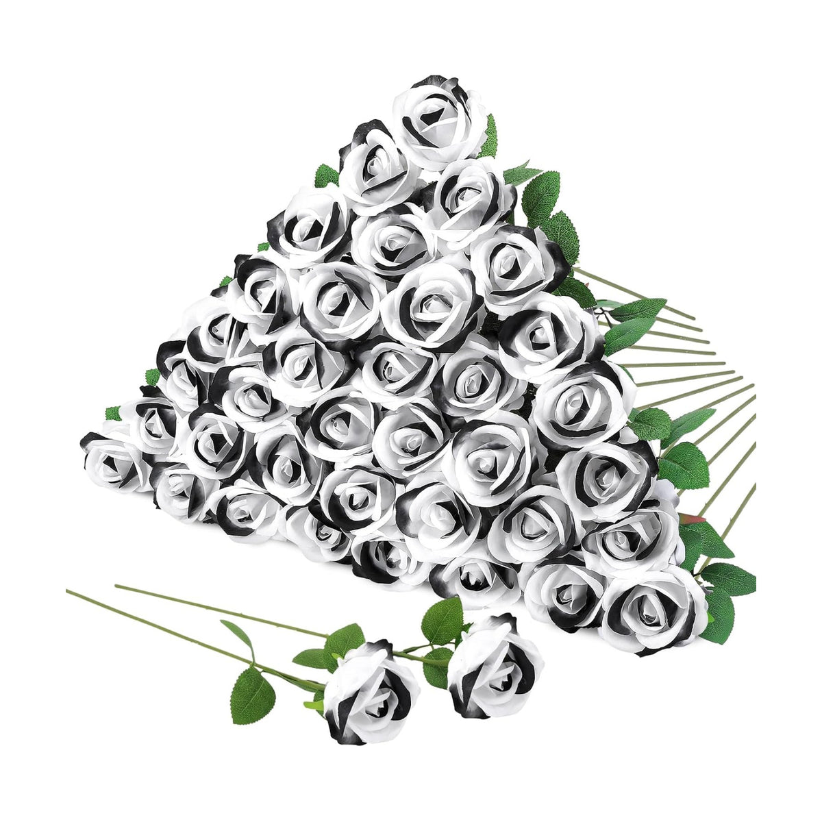 36 Pcs Velvet Texture Black White Artificial Flower Bridal Bouquet