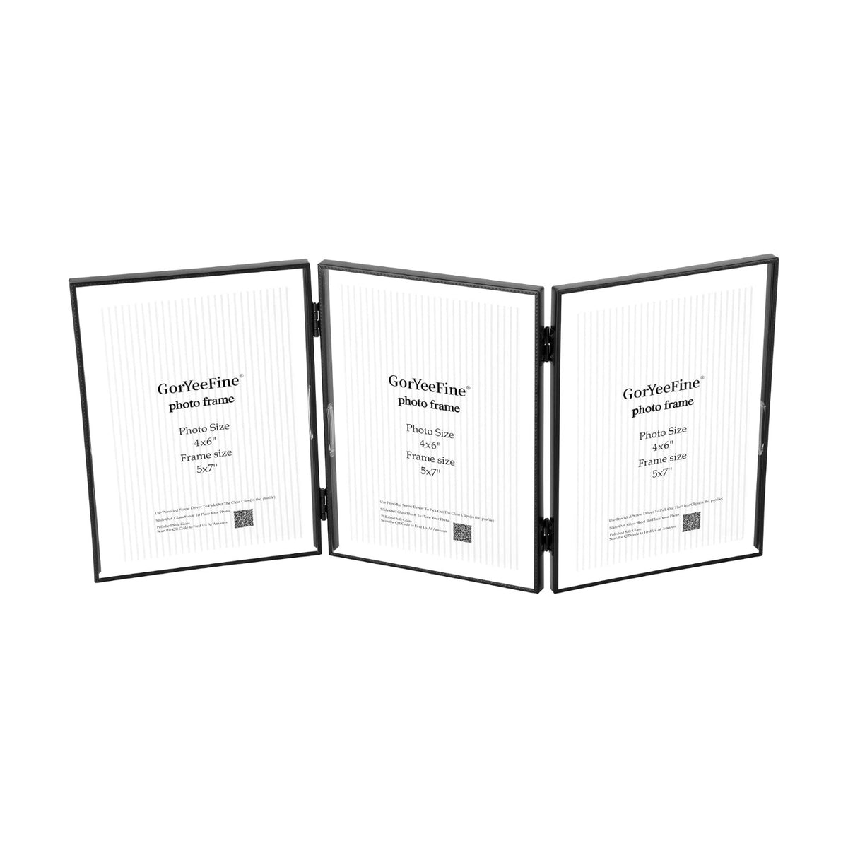5x7 Triple Floating Frame,Metal Beaded Edge,Black | Tempered glass, adjustable tabletop/shelf photo frame, for photo