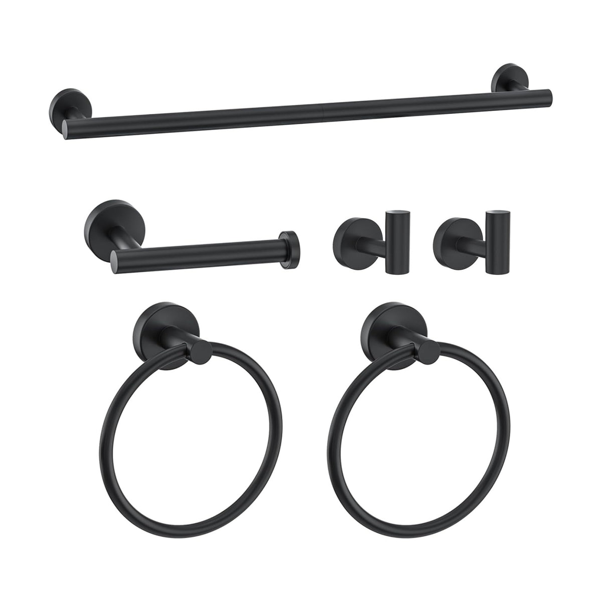 6 Pieces Towel Bar Set Matte Black Bathroom Hardware Set Includes 23.6 Inch Towel Bar,Stainless Steel Wall-Mounted