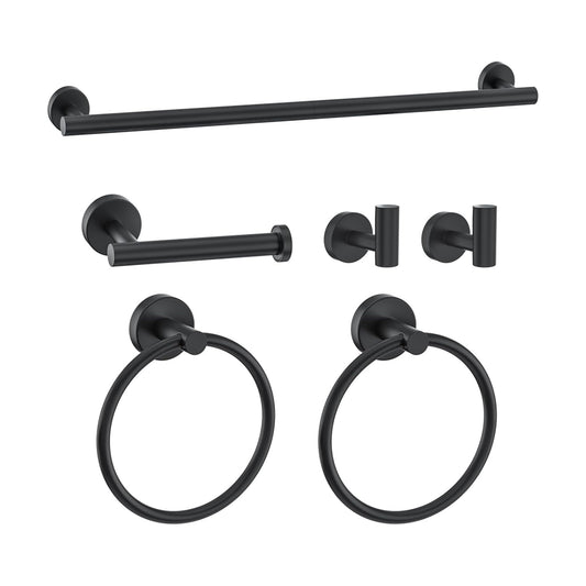 6 Pieces Towel Bar Set Matte Black Bathroom Hardware Set Includes 23.6 Inch Towel Bar,Stainless Steel Wall-Mounted