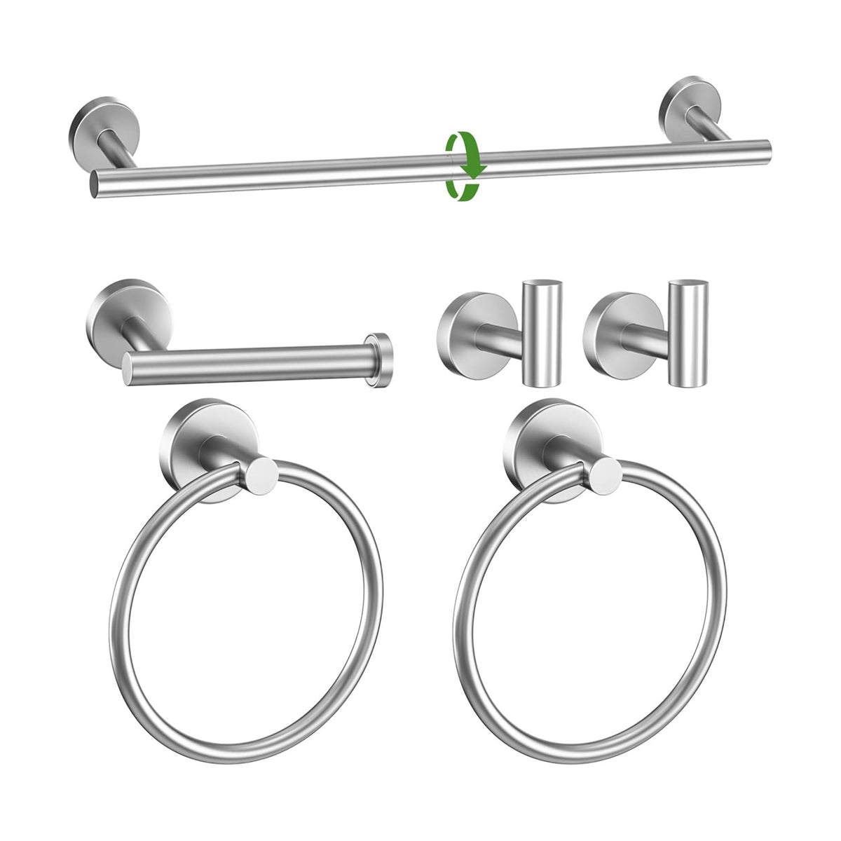 6-Piece Towel Bar Set Brushed Nickel Bathroom Hardware Accessories Set Includes 23.6in Towel Bar 2 Round Towel Ring