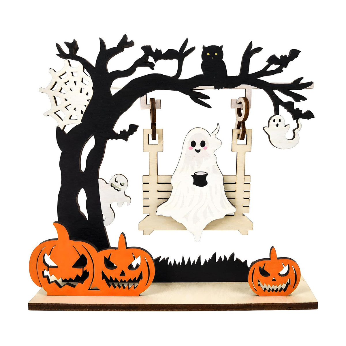 Halloween Decorations - Ghost Pumpkin Wooden Centerpiece Table Decor