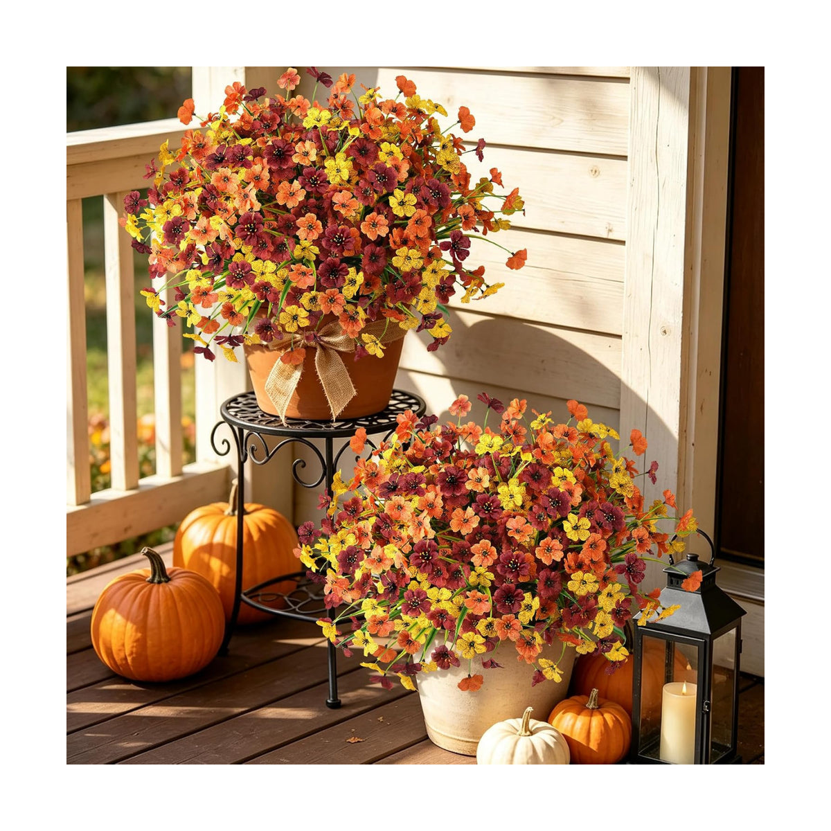 INQCMY 24 Pcs Artificial Mums for Outdoors Planters Fake Flowers Fall Decor