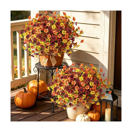 INQCMY 24 Pcs Artificial Mums for Outdoors Planters Fake Flowers Fall Decor