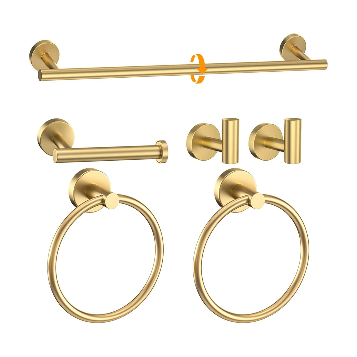 Brushed Gold Bathroom Hardware Set 6-Pieces Towel Bar Set Stainless Steel Bathroom Accessory Set 23.6 Inch Wall Mounted