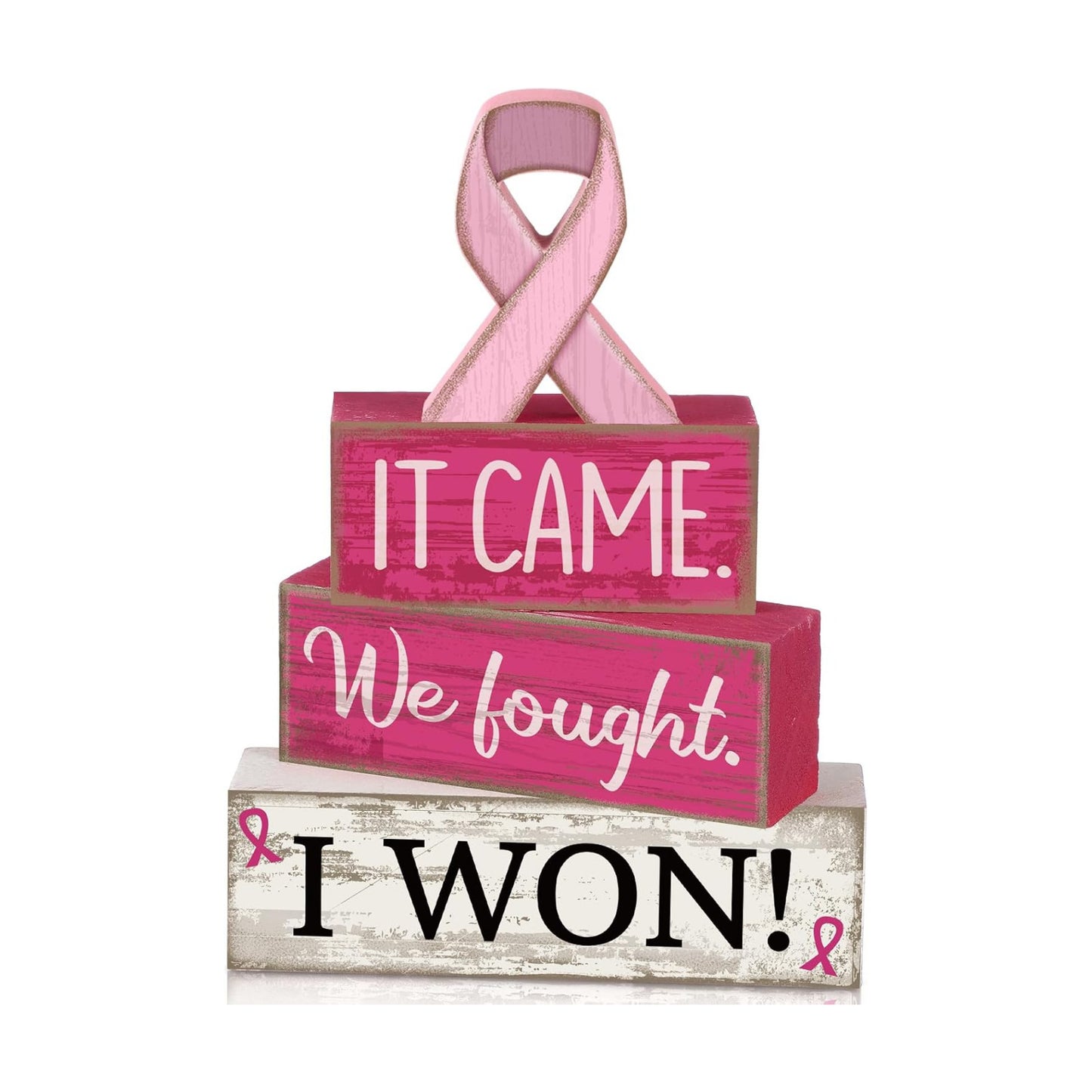 Lineshading 4 Pcs Breast Cancer Wooden Block Signs Farmhouse Decor