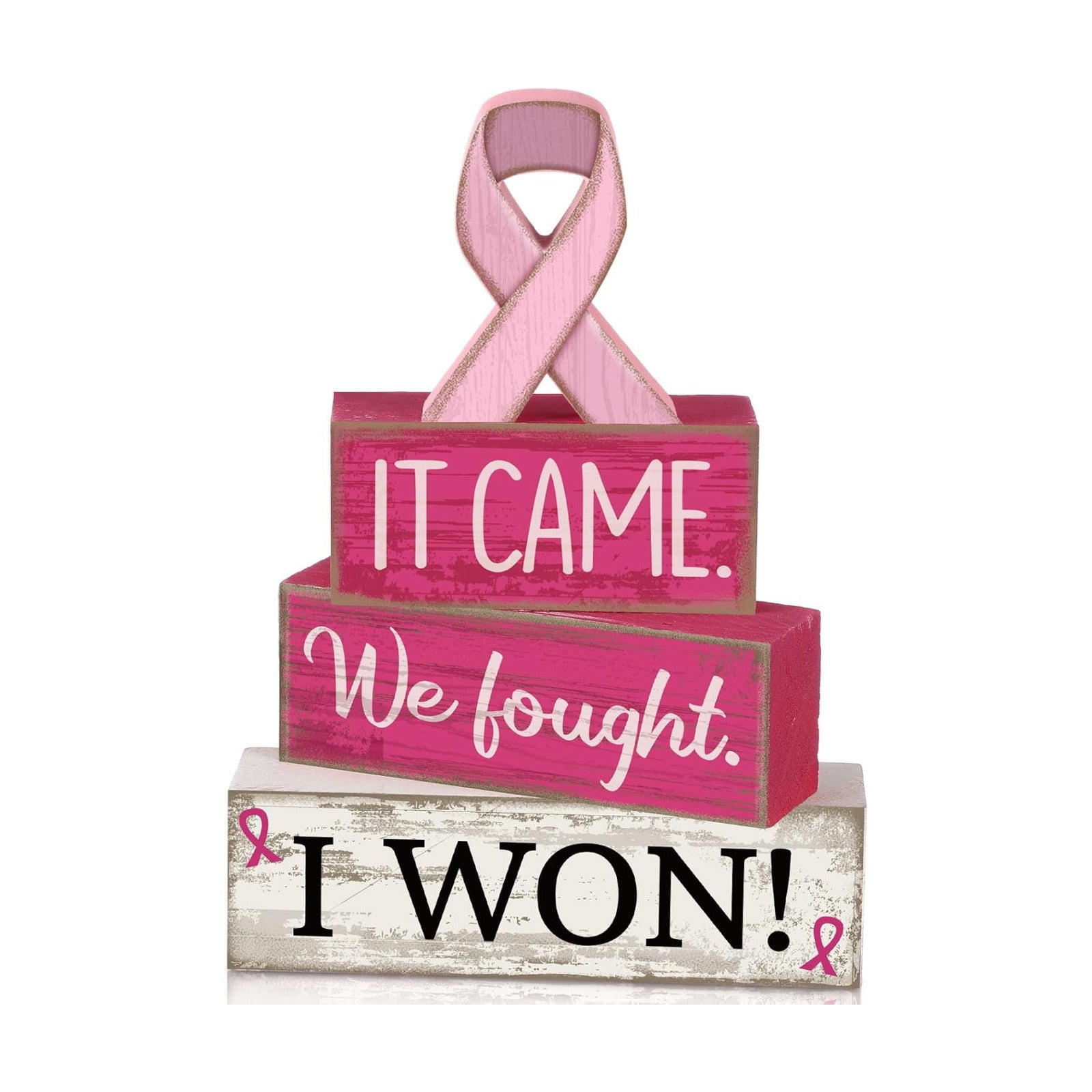 Lineshading 4 Pcs Breast Cancer Wooden Block Signs Farmhouse Decor
