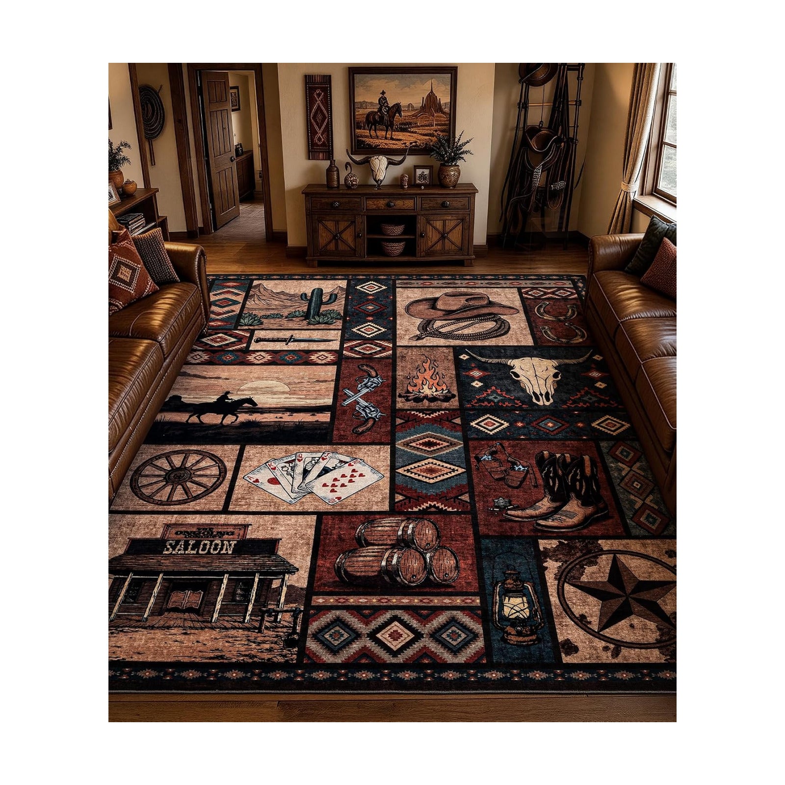 YIHOUSE 8x10 Western Cowboy Area Rugs for Living Room