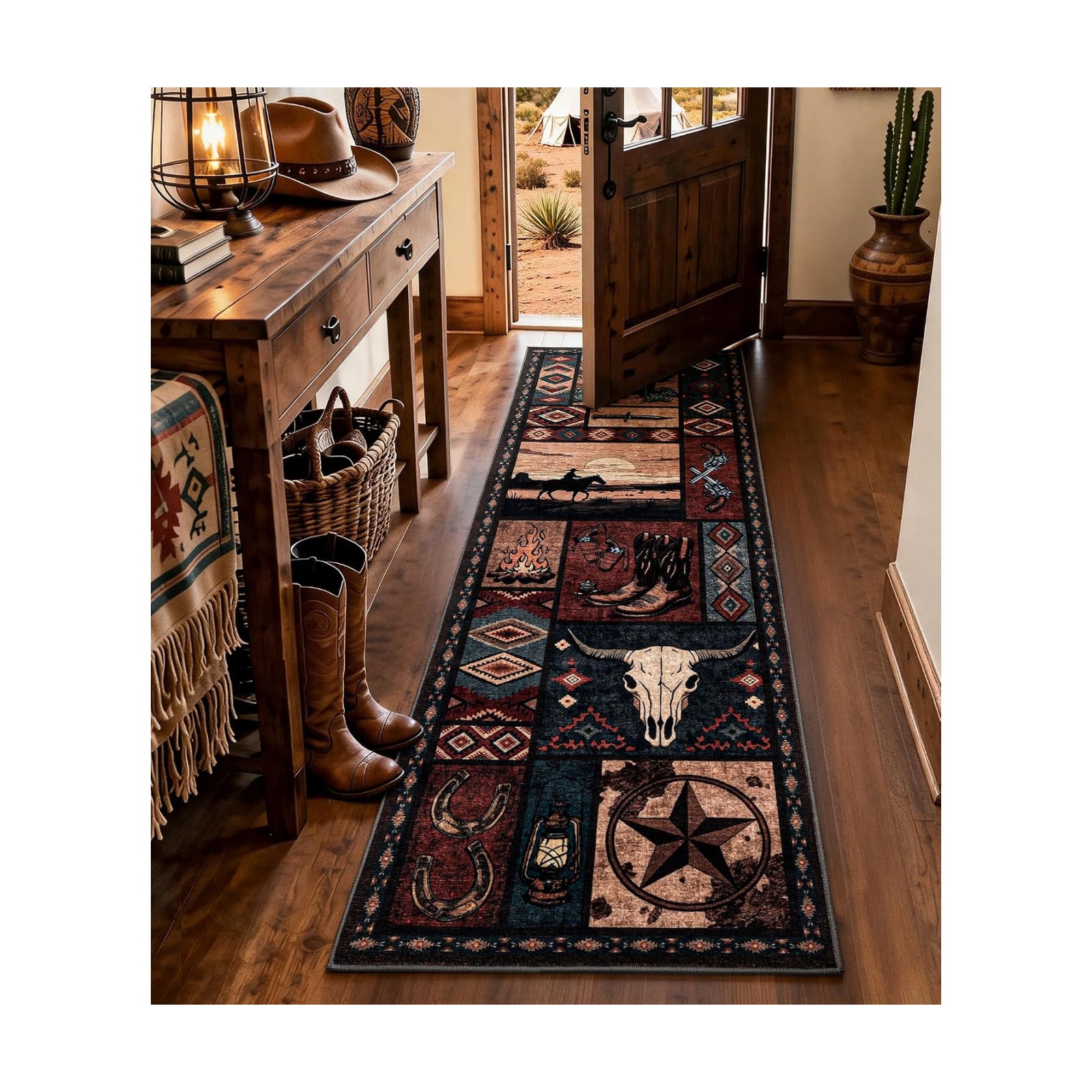 YIHOUSE Washable Western Cowboy Hallway Runner Rug 2x6