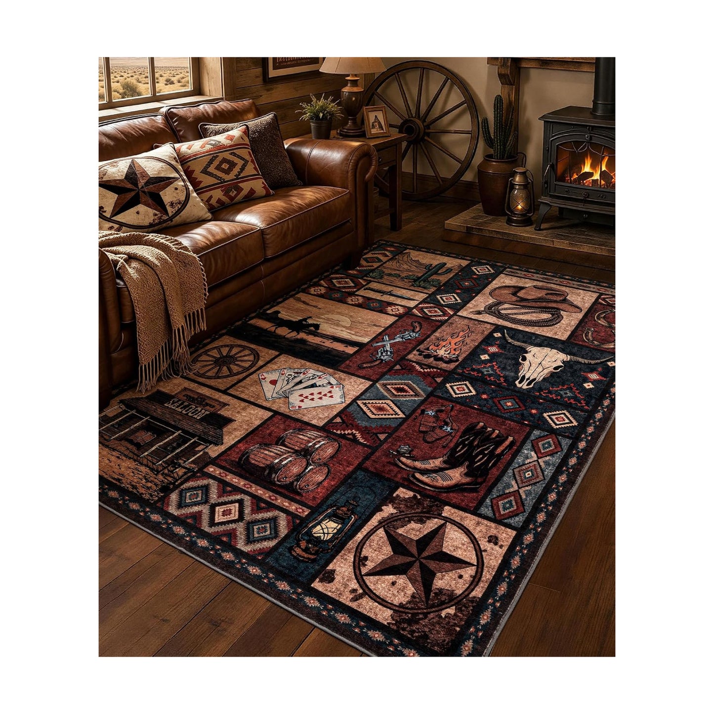 YIHOUSE 5x7 Western Cowboy Area Rugs for Living Room