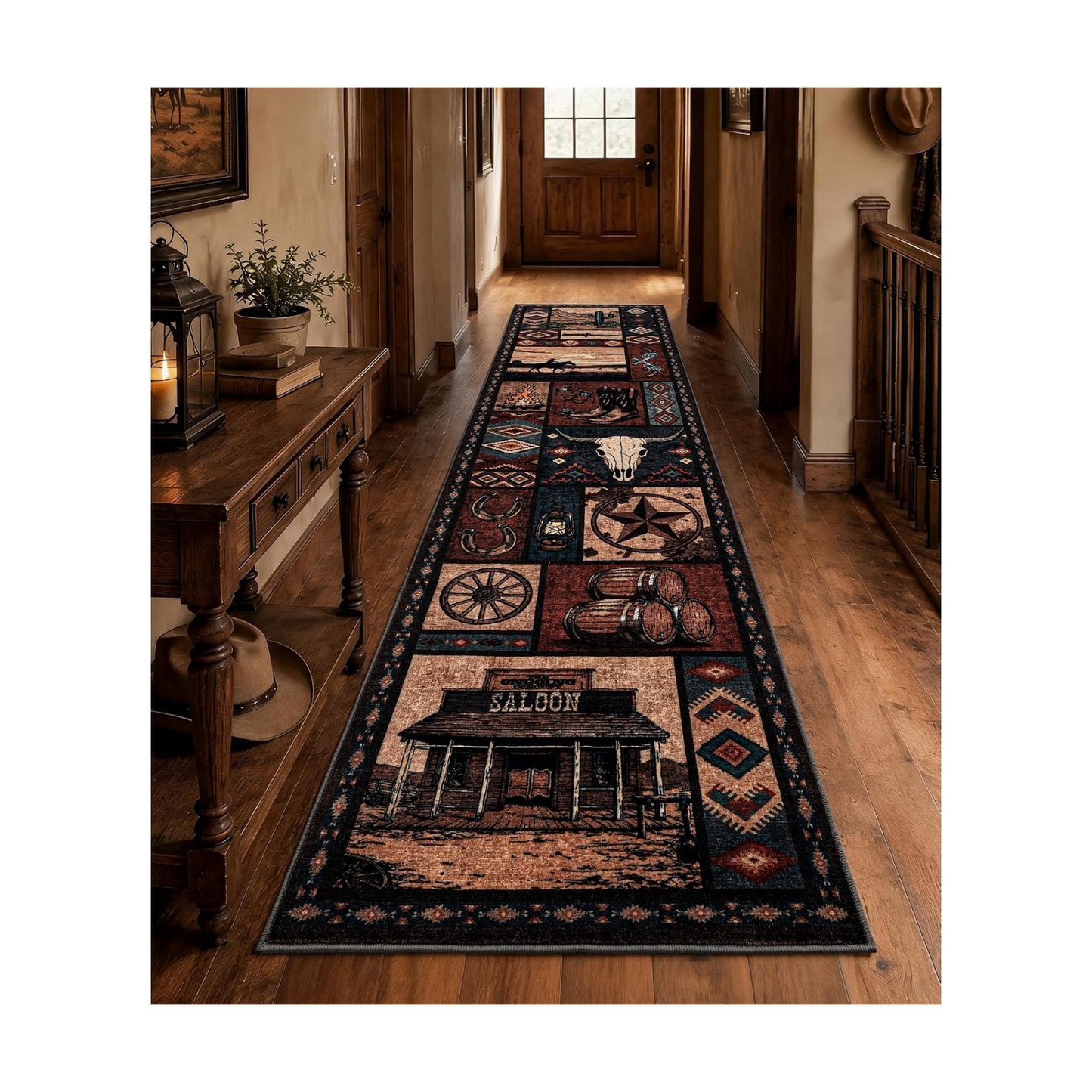 YIHOUSE Washable Western Cowboy Hallway Runner Rug 2x8