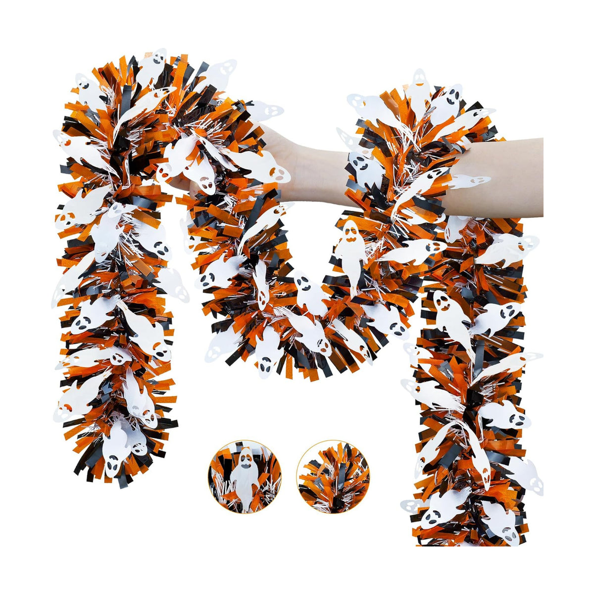 50FT Halloween Tinsel Garland with White Ghost Ornament