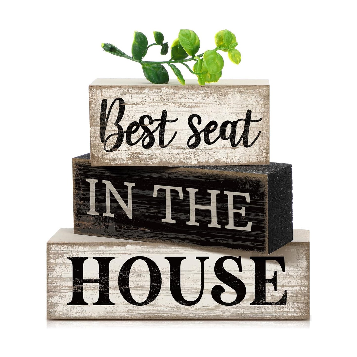 Moucuny 4 Pcs Bathroom Shelf Decor Sign Best Seat In The House Wooden Block