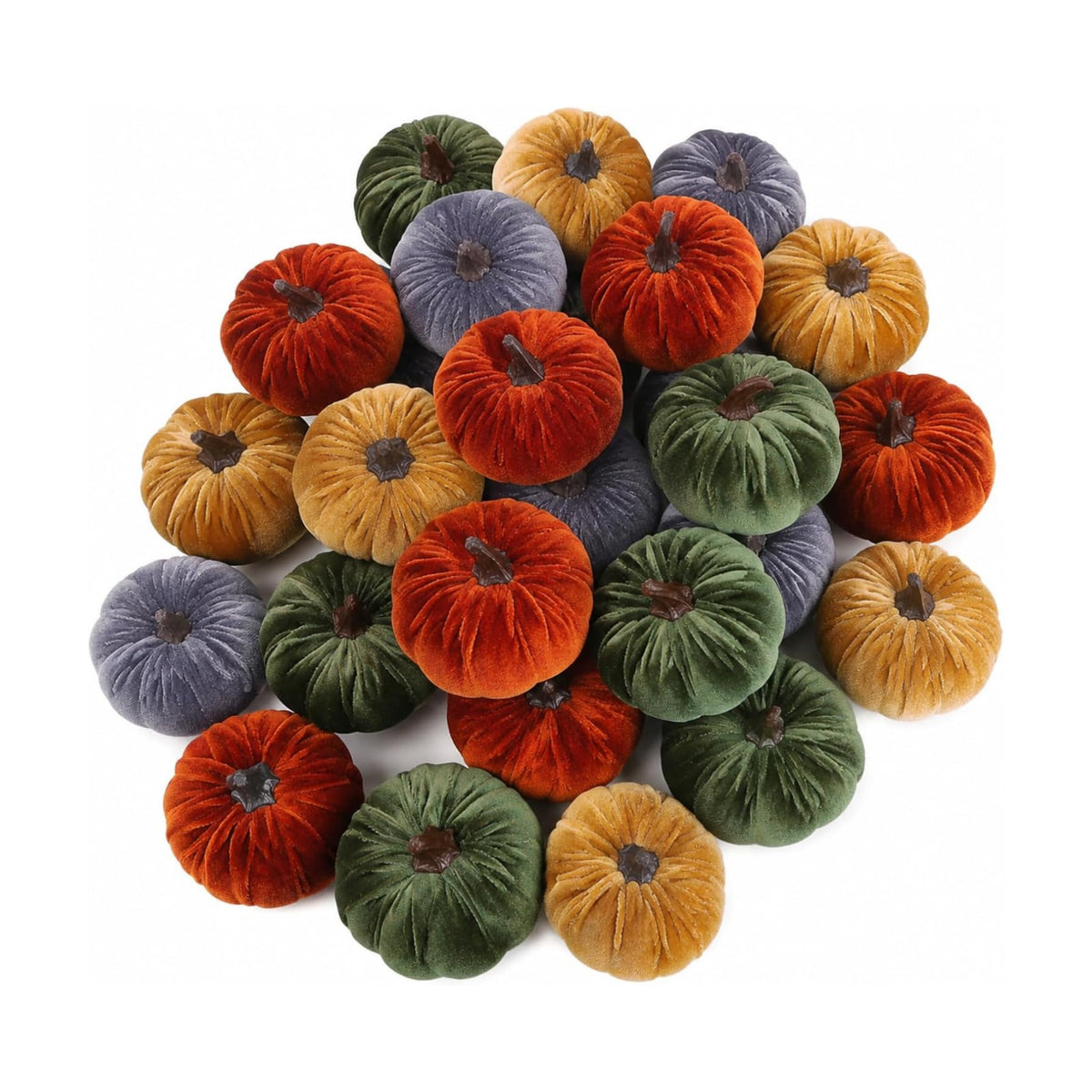 Weysat 24 Pcs Rustic Velvet Pumpkins Fall Thanksgiving Decor, Assorted Size