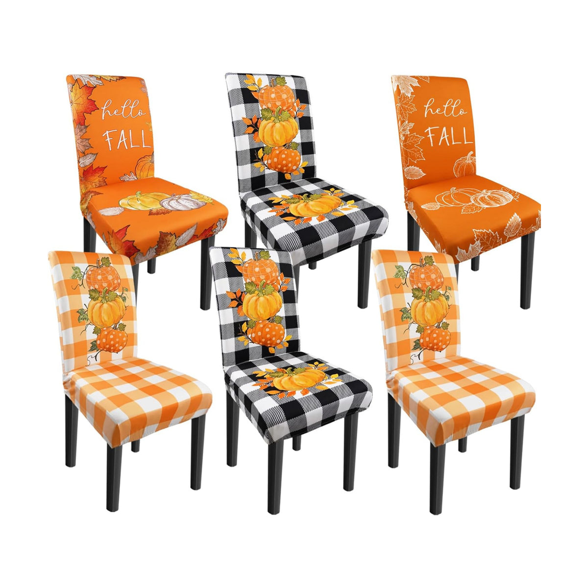 Fall Chair Covers Set of 6 Pumpkin Chair Back Covers Fall Dining Chair Covers for Party Kitchen Decorations