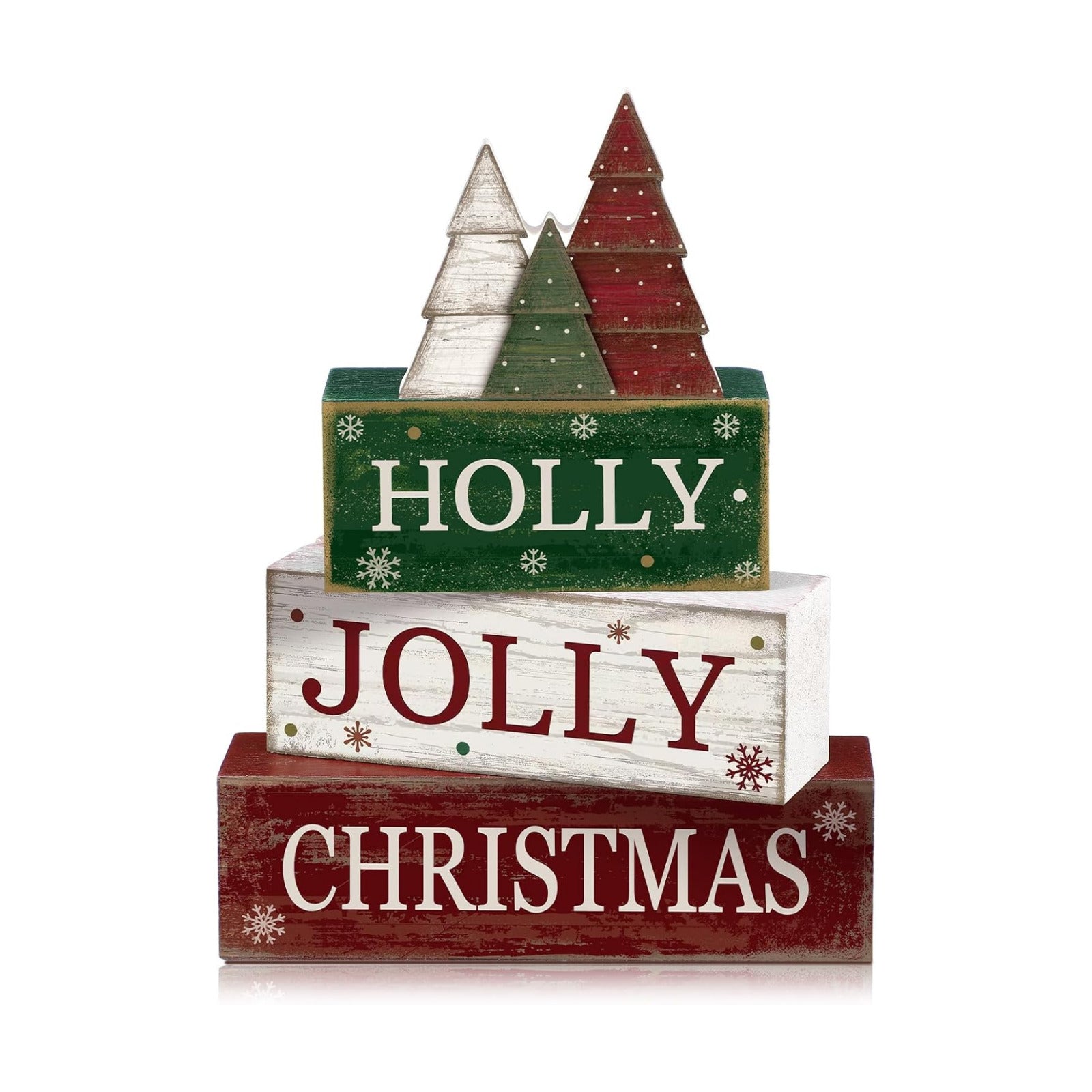 Moucuny 4 Pcs Christmas Centerpiece Wood Block Signs Holly Trees