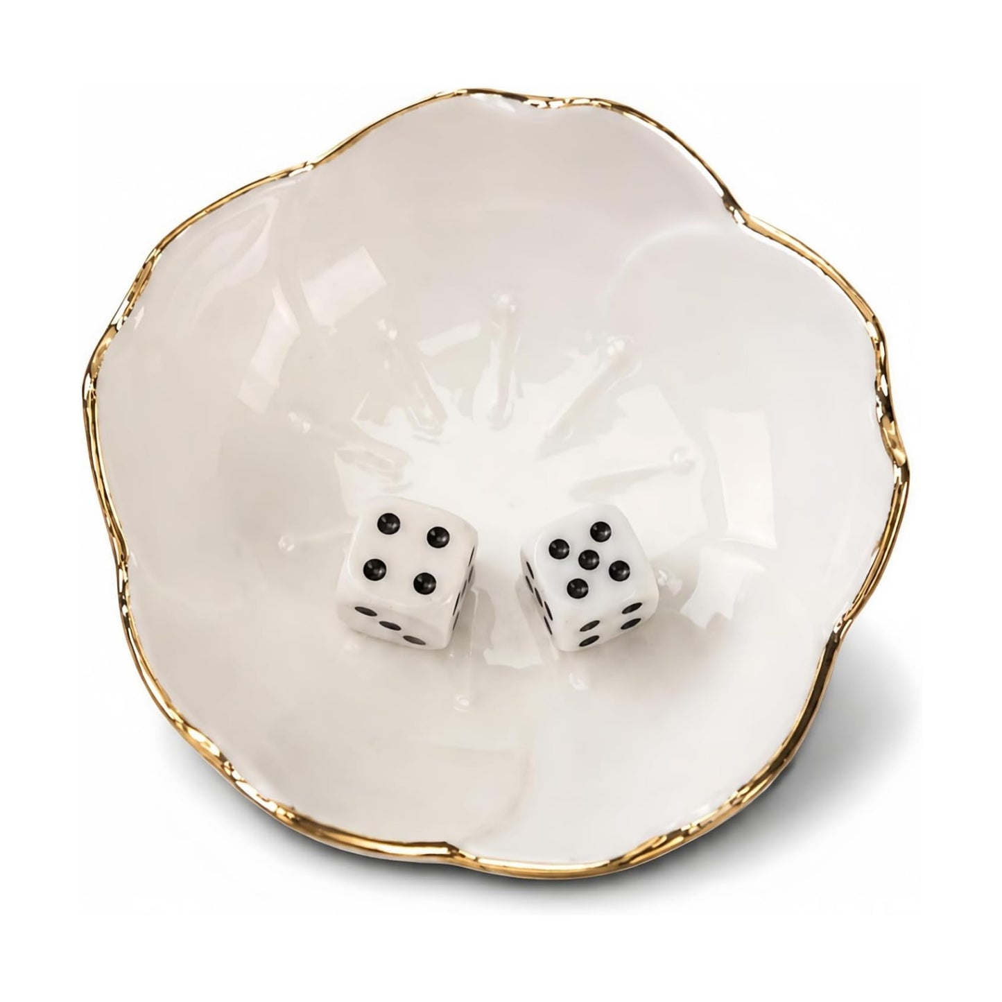 Mahjong Dice Dish Ceramic Tile-Inspired Dice & Chip Tray for Game Night / White