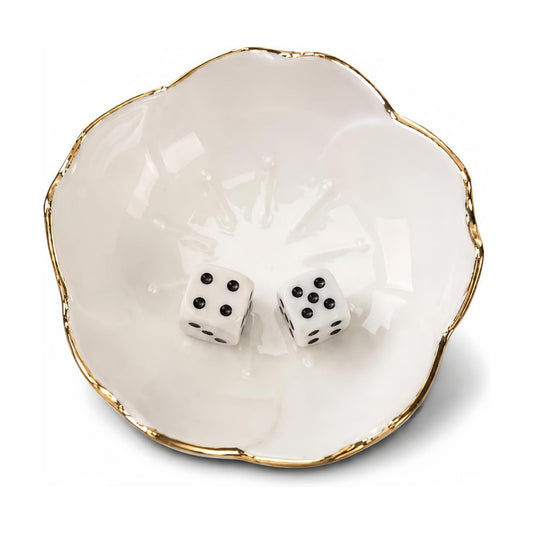 Mahjong Dice Dish Ceramic Tile-Inspired Dice & Chip Tray for Game Night / White