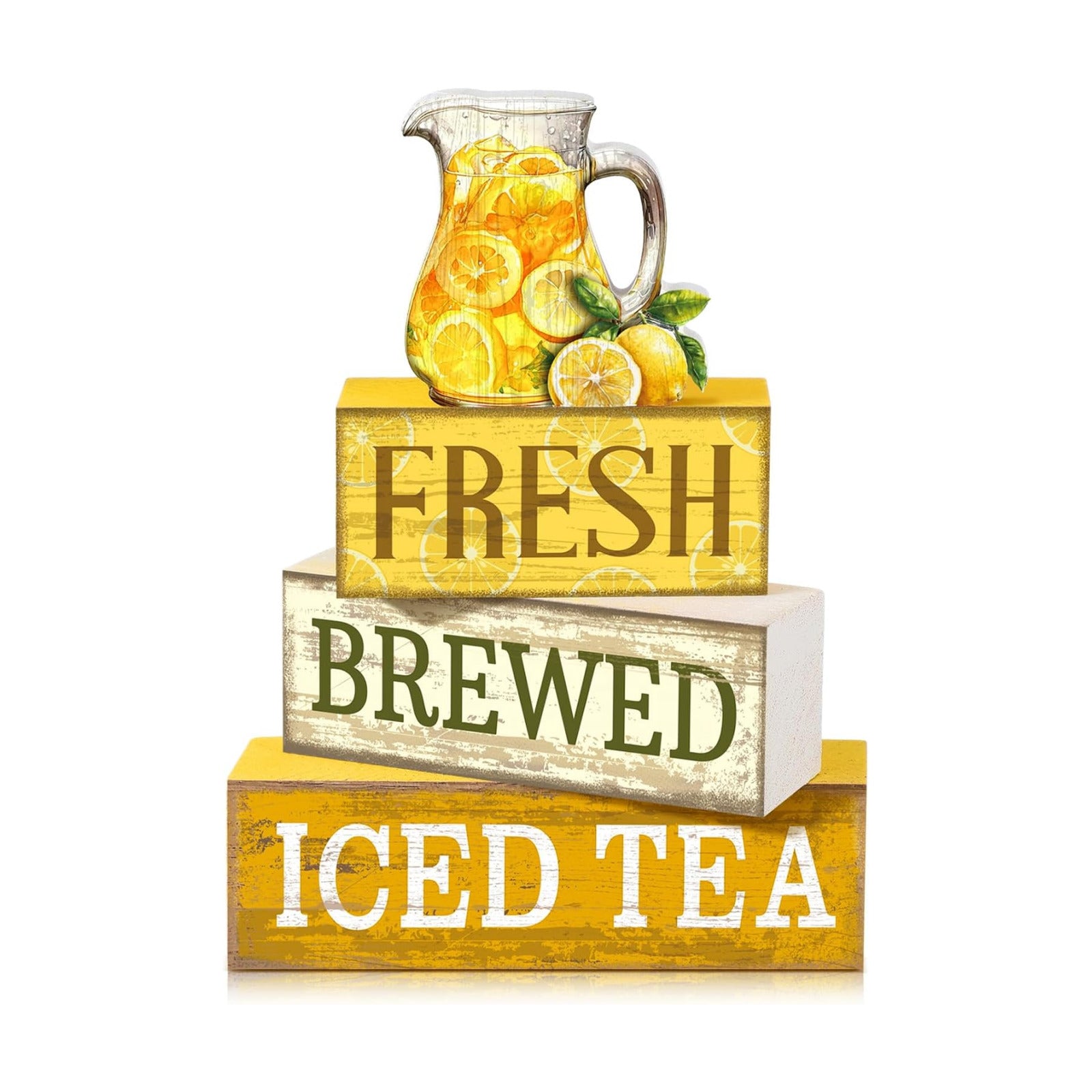 Moucuny 4 Pcs Summer Lemon Table Decorations Iced Tea Tiered Tray Decor