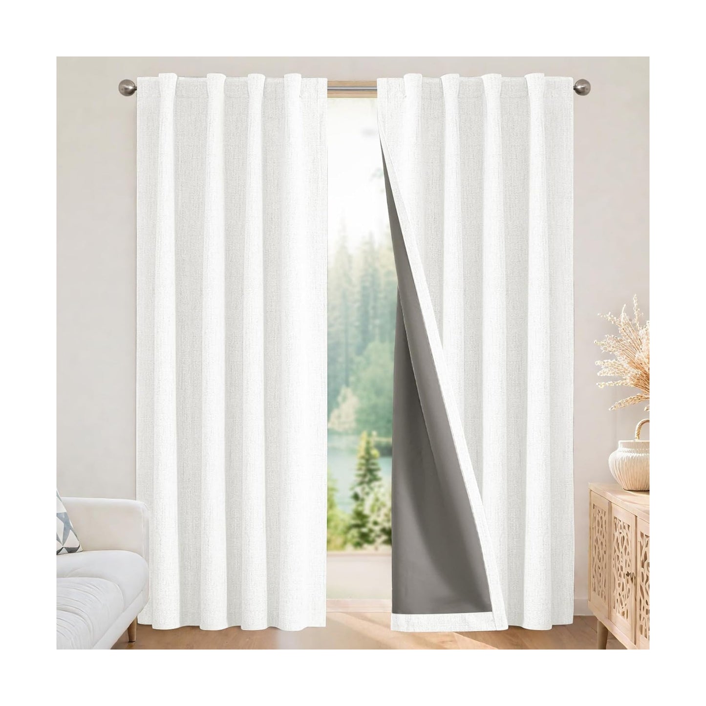 Joydeco Blackout Curtains for Bedroom - 100% Light Blocking 2 Panels Set Ivory Drapes 42" W x 90" L, Thermal Insulated