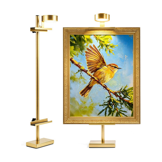 Adjustable Tabletop Easel Stand with Picture Frame Light, Gold | Picture Easels for Display Up to 29" H, Picture Frame