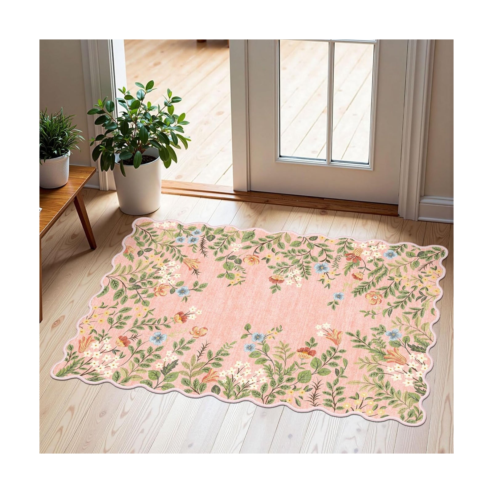 Front Door Mat Indoor Outside Entrance - 2x3 Ft Pink Floral Rug