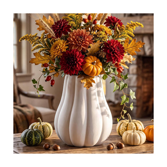 1 Pcs 6" Fall Pumpkin Vase Ceramic White Vase for Table Decor Centerpieces