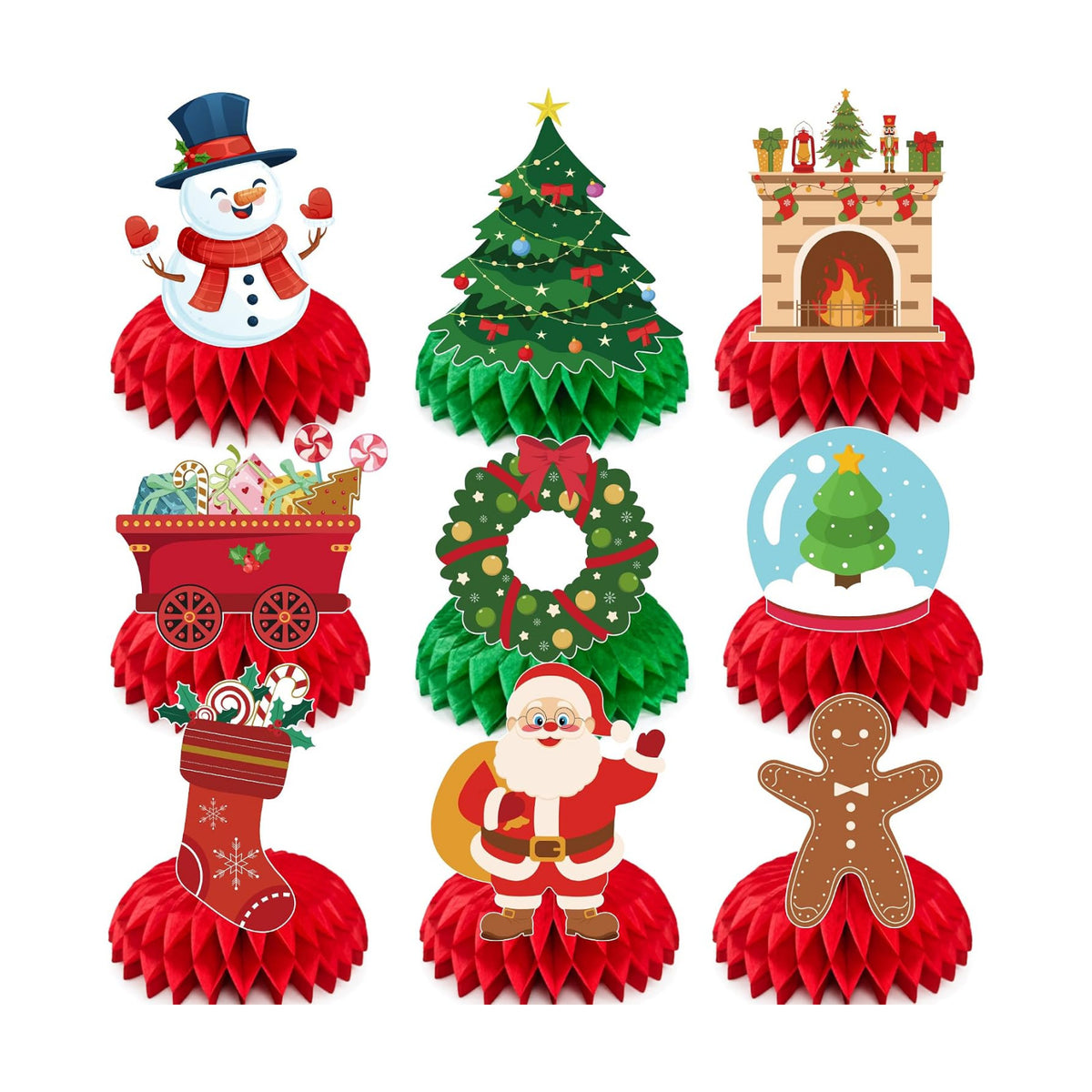 Christmas Decorations - Santa Snowman Stocking Christmas Tree Honeycomb Centerpieces