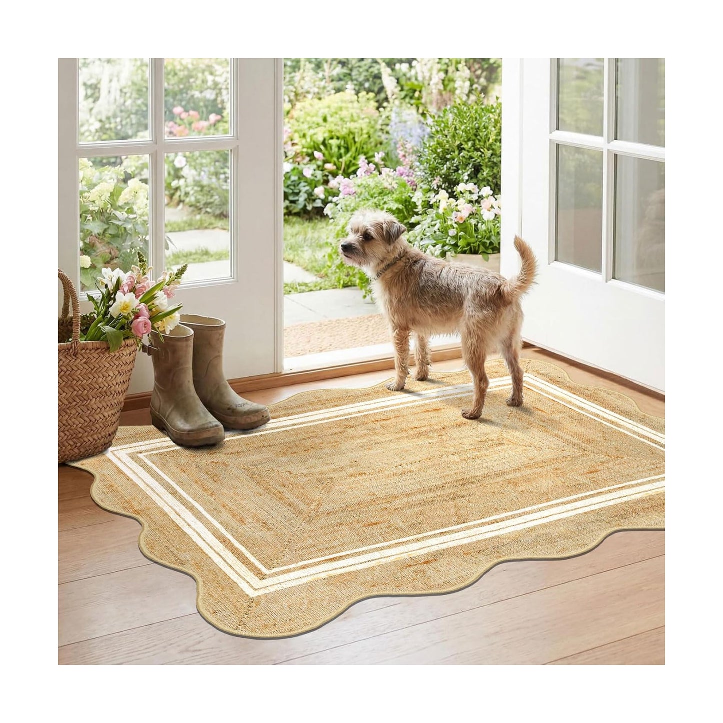 Boho Scalloped Outdoor Rug, 28"x43" Front Door Mat Indoor Entrance